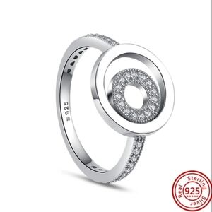 🎆Sterling Silver 925 Ring Double Circle Setting with Rhinestones, Size 7, 8